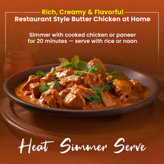 Regal Kitchen Foods gluten-free Butter Chicken simmer sauce in 12.6 oz jar, authentic Indian curry ready in 20 minutes, shelf-stable.