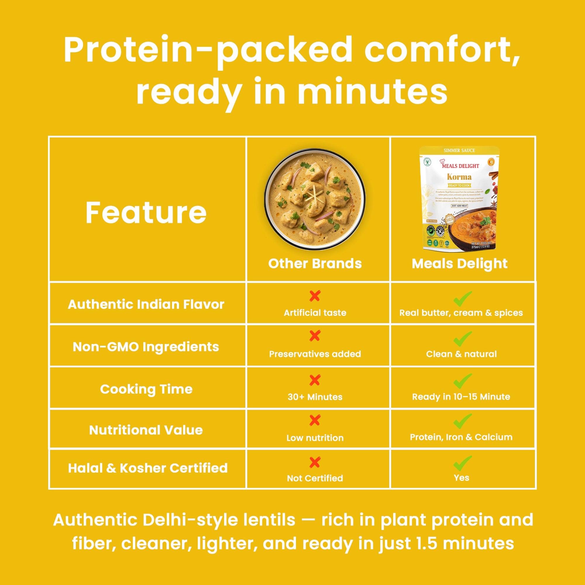 Regal Kitchen Foods gluten-free plant-based Korma sauce in a 12.6 oz jar, ready for authentic Indian curry in 20 minutes.
