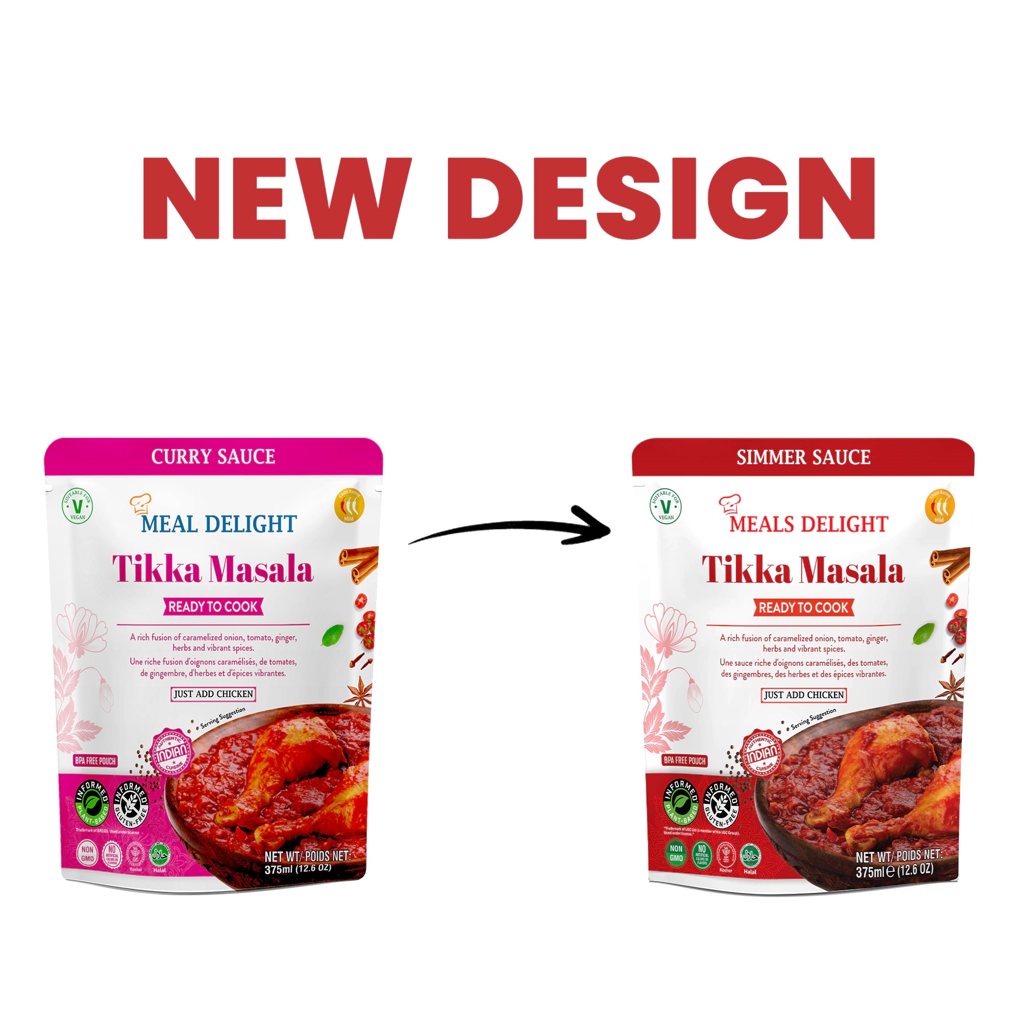Pack of three Regal Kitchen Foods Tikka Masala simmer sauces for authentic Indian curry, 12.6 oz each, ready to cook in 20 minutes.