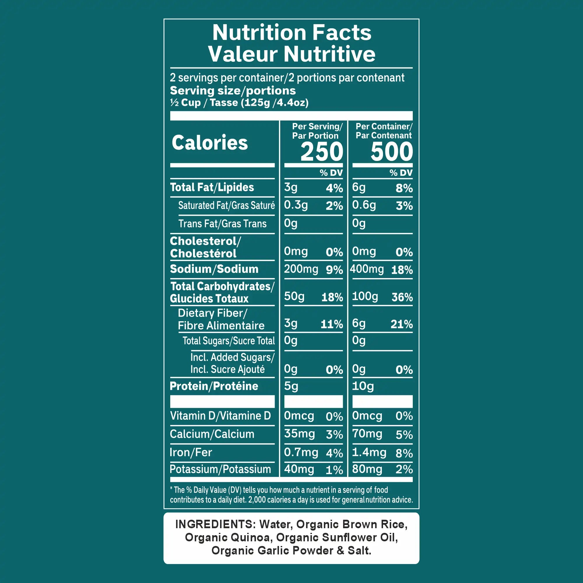 Six packs of Regal Kitchen Foods USA LLC Regganic Organic Brown Rice with Quinoa and Garlic, ready-to-eat organic rice, 8.8 oz each.