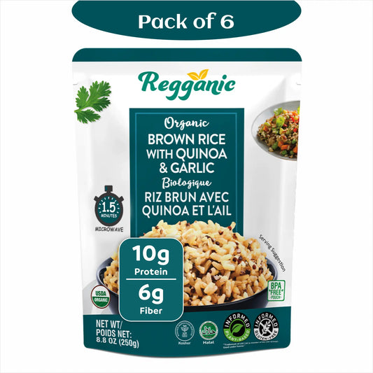 Reganic Organic Brown Rice with Quinoa & Garlic, Ready to Eat, 8.8 oz (Pack of 6) - Regal Kitchen Foods 2002