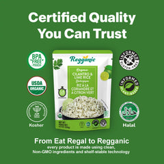 Regganic Organic Cilantro & Lime Rice – 8.8 oz Each (12 Count), Ready in 1.5 Minutes - Regal Kitchen Store