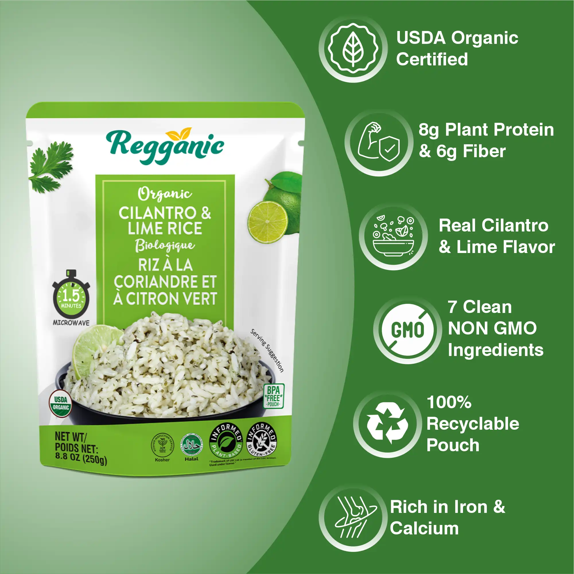 Regganic Organic Cilantro & Lime Rice – 8.8 oz Each (12 Count), Ready in 1.5 Minutes - Regal Kitchen Store
