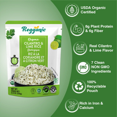 Regganic Organic Cilantro & Lime Rice – 8.8 oz Each (12 Count), Ready in 1.5 Minutes - Regal Kitchen Store