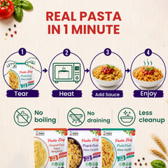 Ready-to-eat Pasta Zing variety pack from Regal Kitchen Foods USA, includes cooked spaghetti, farfalle, and fusilli in 8 oz packs.
