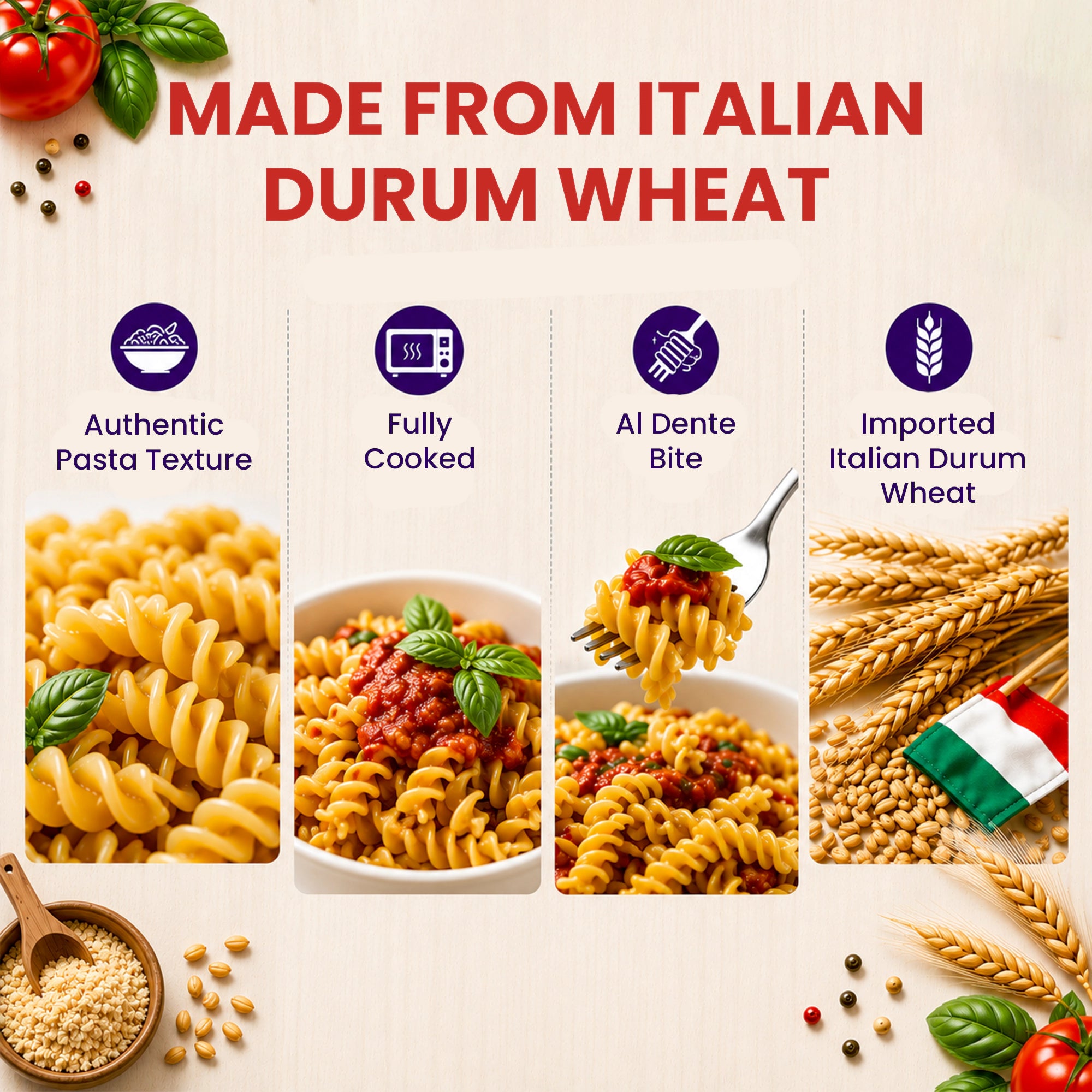Ready-to-eat Pasta Zing variety pack with cooked spaghetti, farfalle, and fusilli from Regal Kitchen Foods USA LLC, ready in 1 minute.