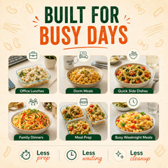 Ready-to-eat Pasta Zing variety pack with 4 shapes including spaghetti, farfalle, elbow, and fusilli from Regal Kitchen Foods USA LLC.