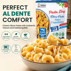 Pasta Zing Elbow Pasta — Fully Cooked Ready-to-Eat Elbow Macaroni Ready in 1 Minute | 14g Protein & 4g Fiber Per Pouch | Non-GMO | Shelf Stable | 7.05oz Pack of 7 - Regal Kitchen Store