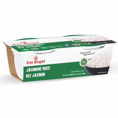 Ready-to-eat Regal Jasmine Rice from Regal Kitchen Foods, gluten-free, microwavable, 8.8 oz packs, perfect as a quick side dish.