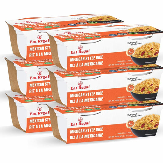 Ready-to-eat Regal Mexican Style Rice in 8.8 oz packs, gluten-free, kosher, halal, quick 55-second preparation from Regal Kitchen Foods. 1080