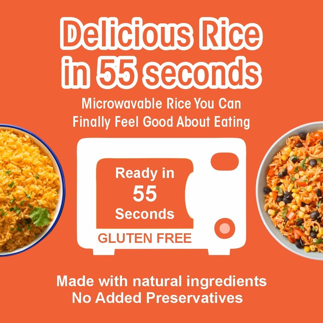 Ready-to-eat Mexican style rice by Regal Kitchen Foods, gluten-free, kosher, halal, in 8.8 oz packs, shown in six packages.