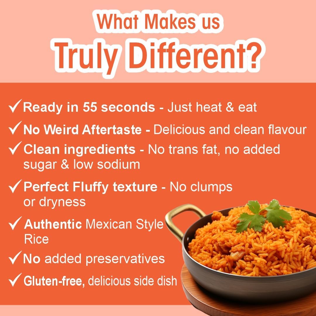 Ready-to-eat Mexican-style rice by Regal Kitchen Foods, gluten-free, kosher, halal, in an 8.8 oz pack of 6