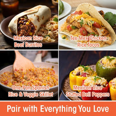 Ready-to-eat Mexican-style rice by Regal Kitchen Foods, gluten-free, kosher, halal, 8.8 oz pack of 6, quick meal option.