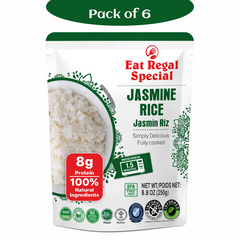 Ready-to-eat Jasmine rice from Regal Kitchen Foods USA LLC, served in a bowl with fluffy grains and a steaming hot presentation.
