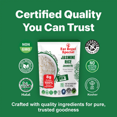Ready-to-eat Jasmine rice from Regal Kitchen Foods USA LLC, cooked and served in a bowl, ready for immediate consumption.
