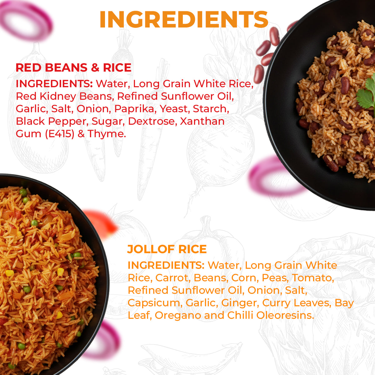 Assorted Regal Kitchen Foods USA LLC ready-to-eat rice pouches with flavors like egg fried, red beans, broccoli, cheddar, and jollof rice.