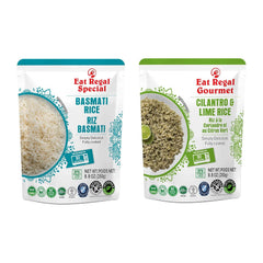 Assorted Regal Kitchen Foods USA LLC Ready-to-Eat Rice Variety Pack with Cilantro & Lime Rice and Basmati Rice in microwave-ready pouches