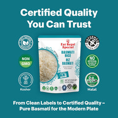 Assorted Regal Kitchen Foods USA LLC Ready-to-Eat Rice Variety Pack with Cilantro & Lime and Basmati rice pouches, microwave-ready.