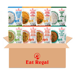 Eat Regal 6-flavor rice variety pack with 12 ready-to-eat rice pouches from Regal Kitchen Foods USA LLC, each 8.8 oz.