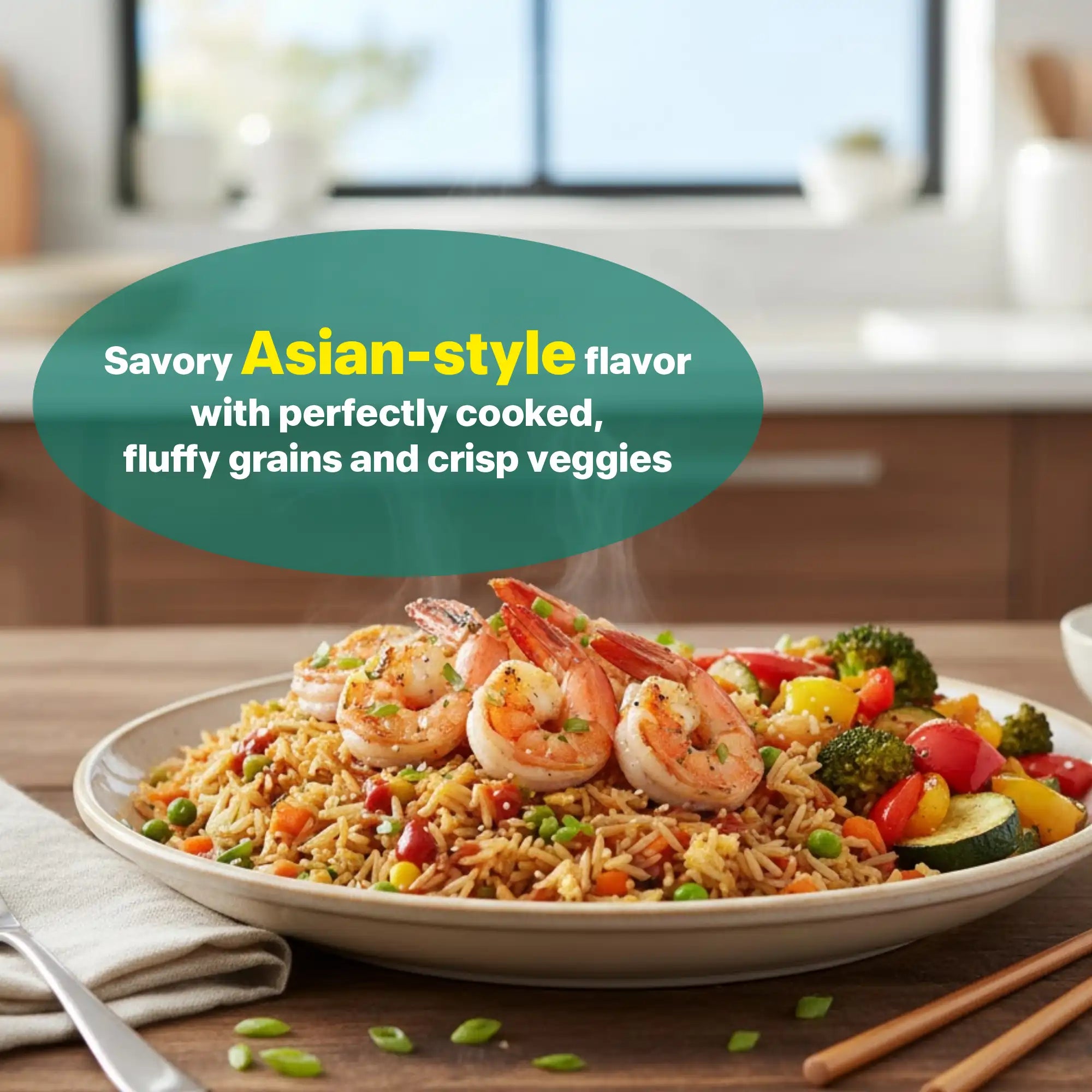 Ready-to-eat Veg Fried Rice by Regal Kitchen Foods, showcasing a bowl of savory vegetable fried rice ready to serve.