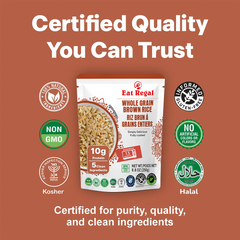 Pack of six Regal Kitchen Foods USA LLC ready-to-eat whole grain brown rice containers, showing the rice and packaging.
