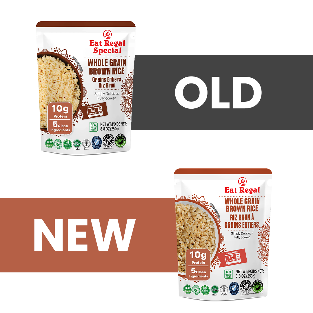 Ready-to-eat Regal Kitchen Foods USA LLC whole grain brown rice pack, showing six 8.8 oz resealable bags in a 6-pack.