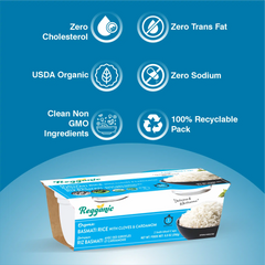 Reganic Basmati Ready-to-Eat Rice with Cloves and Cardamom, microwaveable in 1 minute, USDA Organic, Halal, Kosher, pack of 6
