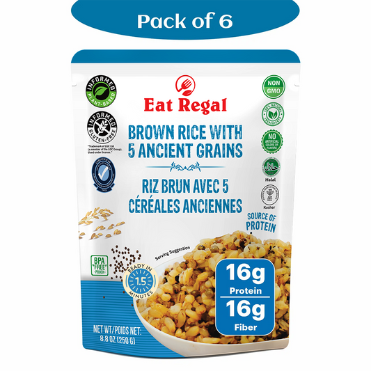 Eat Regal Brown Rice and 5 Ancient Grains – Nutritious & Wholesome, Ready in 1.5 Minutes, 8.8 oz Each (6-Pack, Total 52.8 oz) - Regal Kitchen Store 1080