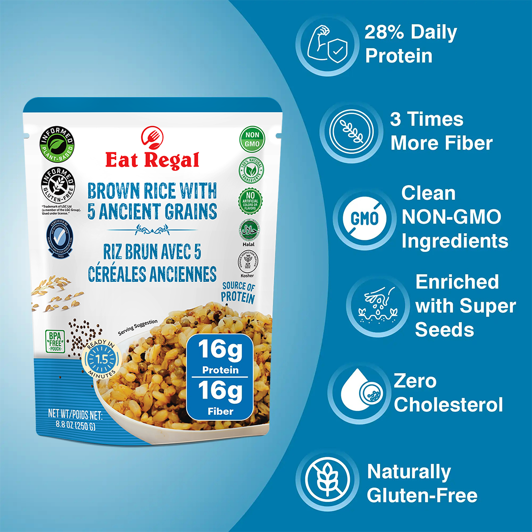 Eat Regal Brown Rice and 5 Ancient Grains – Nutritious & Wholesome, Ready in 1.5 Minutes, 8.8 oz Each (6-Pack, Total 52.8 oz) - Regal Kitchen Store