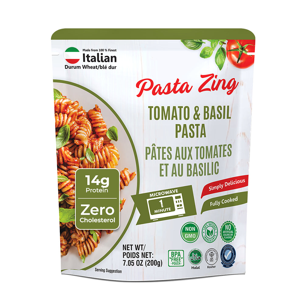 Pasta Zing Tomato & Basil Pasta, Authentic Italian Al-Dente Texture, Ready in 1 Minute, Made with Durum Wheat, 14g Protein 8.6g Fiber, Clean Label Shelf-Stable, Pack of 7, 7.05 oz - Regal Kitchen Store